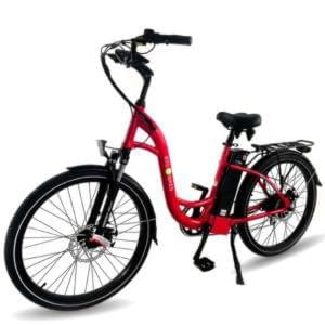 Ride the Glide Regal step-through commuting electric bike in red