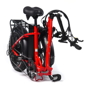 RTG 500 XXT folding electric bike. Step through frame folded in red.