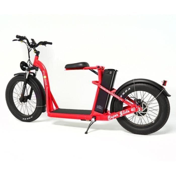 Super Glide dual battery fat electric stand-on bike by Ride the Glide, Red
