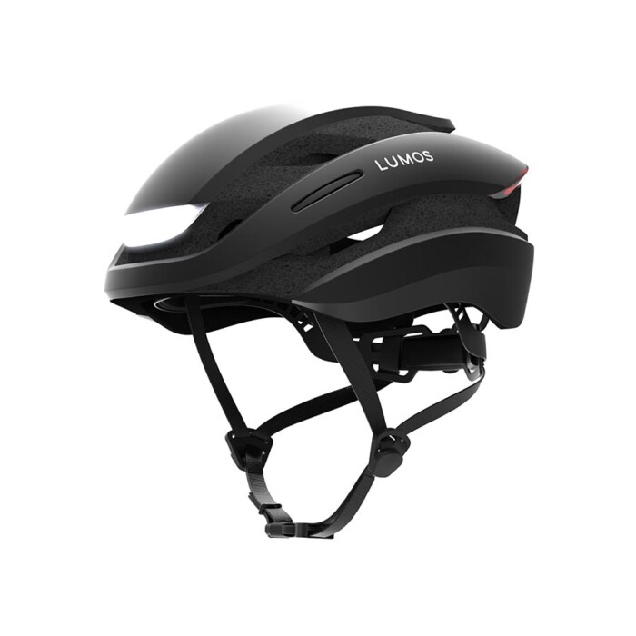 Lumos Ultra bike black helmet, with built in turn signal lights, front light and rear light