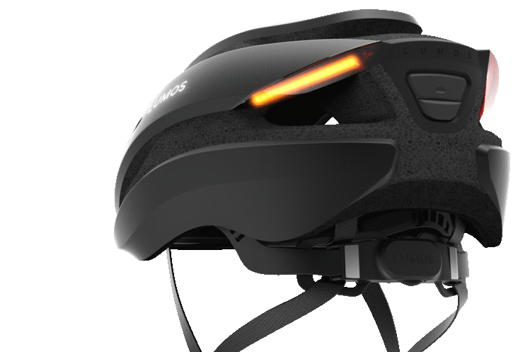 Lumos Ultra bike black helmet, with built in turn signal lights, front light and rear light