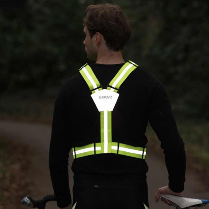 Proviz Flexi-viz visibility vest in the dark, back view