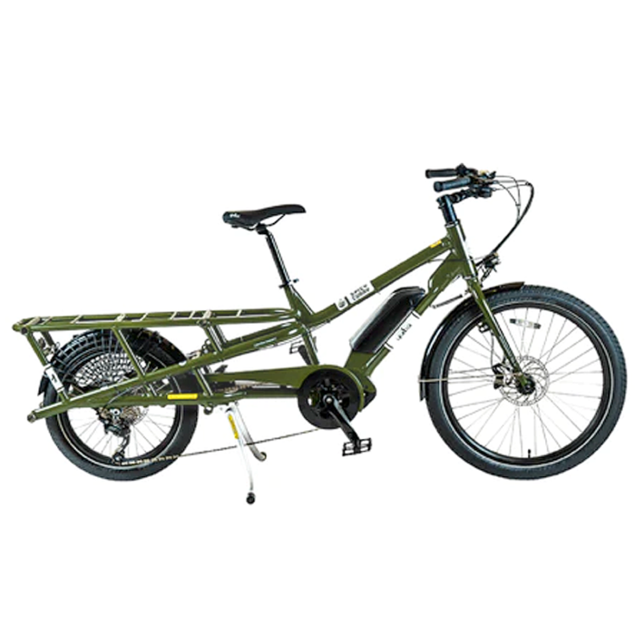 Yuba Spicy Curry Bosch mid drive longtail electric cargo bike, green, Ride The Glide, Victoria BC