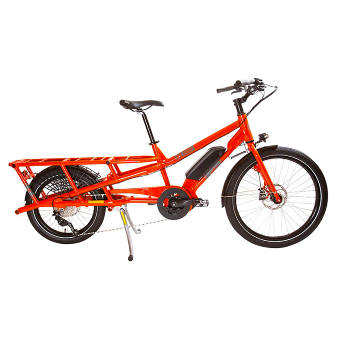 Yuba Spicy Curry Bosch mid drive longtail electric cargo bike, red, Ride The Glide, Victoria BC